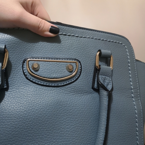 La Diva Vegan Leather Handheld Shoulder and Crossbody Bag Blue Purse - Picture 8 of 13